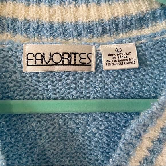 Vintage 80s blue sporty knit sweater vneck long sleeve retro womens large pastel - Picture 3 of 4